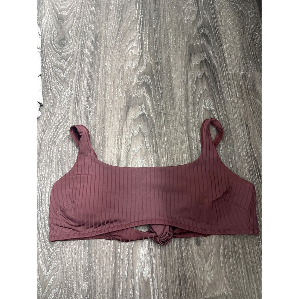 Aerie Womens Ribbed Scoop Neck Bikini Top Burgundy XL Tie Back Adjustable Straps